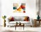 Watercolor of Abstract living room with poster and