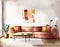 Watercolor of Abstract living room with poster and