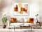 Watercolor of Abstract living room with poster and