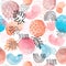 Watercolor abstract seamless pattern. Creative artistic paint shapes and geometric doodles, dots and line floral element