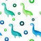 watercolor abstract seamless pattern with dinosaurs in childrens style