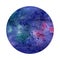 Watercolor abstract space circle. Cosmic background. Can be used for greeting cards, banners, logotypes