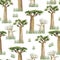 Watercolor Africa trees for baby. Hand drawn seamless pattern illustration southern trees Baobab in the savannah for the textile