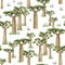 Watercolor Africa trees for baby. Hand drawn seamless patternIllustration of large southern trees in the forest for the textile.