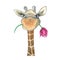 Watercolor african giraffe with flower