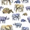 Watercolor african pattern with elefant, rhinoceros and turtle.