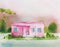 Watercolor of ai midjourney of a tiny pink house model