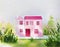 Watercolor of ai midjourney of a tiny pink house model