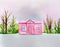 Watercolor of ai midjourney of a tiny pink house model