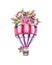 Watercolor air balloon with bouquet. Colorful illustration isolated on white. Hand painted airship with flowers