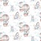 Watercolor airplane kid seamless pattern. Watercolor toy background baby cartoon cute pilot hippopotamus, zebra with hippo, lion