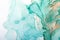 Watercolor alcohol ink swirls. Transparent waves in turquoise green colors. Delicate pastel spots