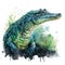 Watercolor alligator in the swamp illustration, Generative AI