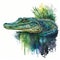Watercolor alligator in the swamp illustration, Generative AI