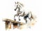 watercolor amazing jumping horse jumping a very high hurdle, equestrian competitions, horse clip art, watercolor style, ai,