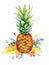 Watercolor ananas with rainbow splash