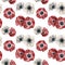 Watercolor anemone seamless pattern. Hand painted white and red flowers isolated on white background. Illustration for