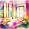 Watercolor of anime game art cozy abstract digital created with