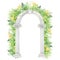 Watercolor antique arch with column ionic order, Ancient Classic Greek pillar with tropical leaves flowers, Roman