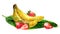 Watercolor appearance animation of the banana and strawberry on the alpha channel.