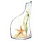 Watercolor aquarium in a bottle. Hand painted underwater starfish, algae and stone on the sand isolated on white