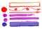 Watercolor Arrow freehand drawing. Large Set red, orange, purple and violet Arrows, blob, frame, element. Infographic