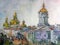 Watercolor art background abstract landmark church cathedral historical religion ancient europe architecture building