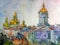 Watercolor art background abstract landmark church cathedral historical religion ancient europe architecture building
