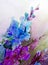 Watercolor art background colorful fresh bouquet of flower branch blue violet gladiolus