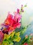 Watercolor art background colorful fresh bouquet of flower branch pink yellow violet gladiolus