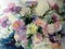 Watercolor art background colorful nature botanical fresh romantic flowers asters bouquet