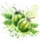 Watercolor art capturing the vibrant essence of gooseberries with energetic green splashes