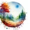 Watercolor Art : Landscape Creative Expression with Shapes and Colors. Watercolor style illustration AI