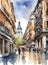 Watercolor art of Madrid city