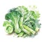 Watercolor art. Minimalist retro illustration with green vegetables