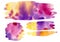 Watercolor artiatic freehand drawing stains and splash on white. Large Set yellow, pink, red, orange, purple and violet