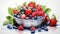 watercolor artwork showcasing a bowl of assorted berries on a clean white canvas