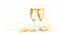 Watercolor artwork showcasing two champagne glasses filling with bubbly on white background, ideal for celebrating special moments