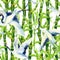 Watercolor asian crane bird seamless pattern