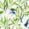 Watercolor asian crane bird seamless pattern