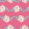 Watercolor aster flower garland light pink gold teal on pink seamless pattern