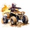 Watercolor Atv Clipart: Vibrant Action Painting Style With Expressive Man Riding Quad Atv