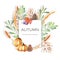 Watercolor autumn floral card illustration, fall banner design