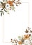 Watercolor autumn floral frame. Corner border with rust, birnt orange, white and brown flowers and leaves