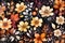 Watercolor Autumn Flowers Dark Color Mixed Beautifully Designed Grunge Textured Abstract