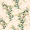 Watercolor autumn grass pastel seamless pattern. Hand painted green and yellow branch of grass isolated on pastel pink