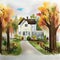 Watercolor of autumn house in the park