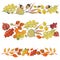 Watercolor autumn leaves,acorn border set