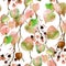 Watercolor autumn leaves, branches and berry seamless pattern.