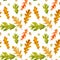 Watercolor autumn oak leaves seamless pattern